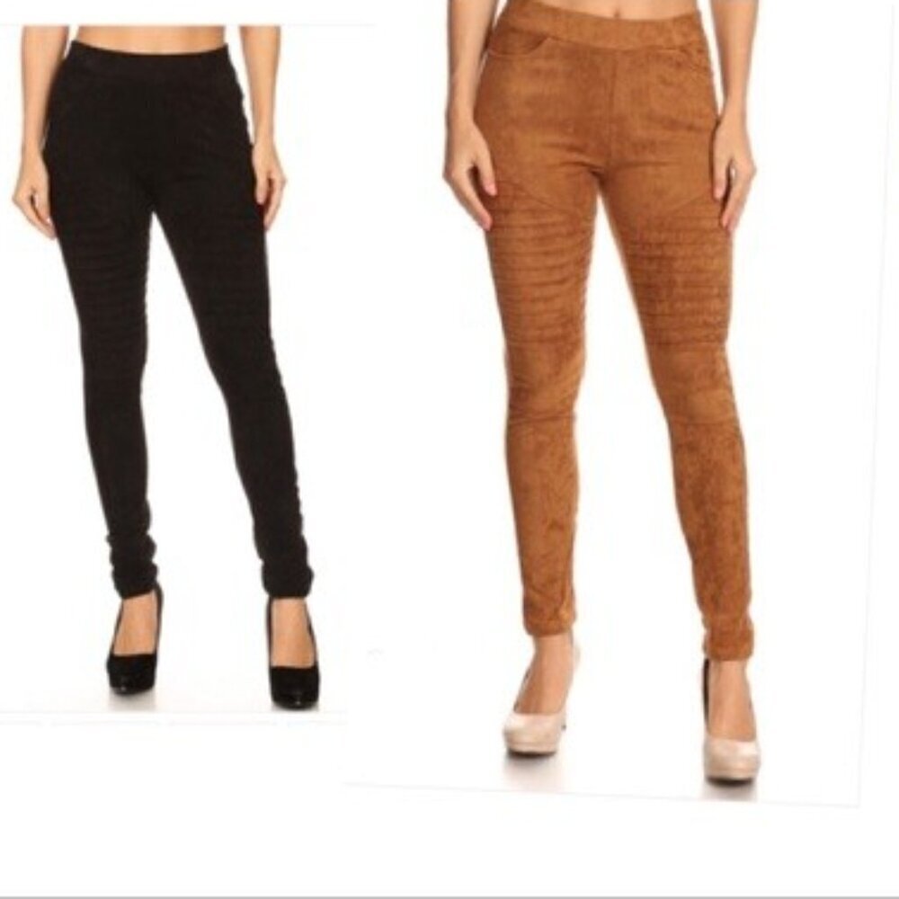 Yelete Faux Suede Strechy Moto Pants! Pockets